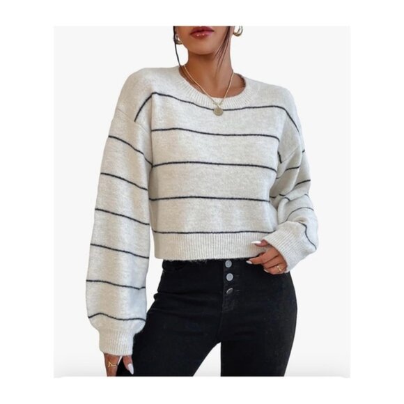 Women’s Striped Sweater. White/cream with black stripe. Like New - Picture 1 of 9